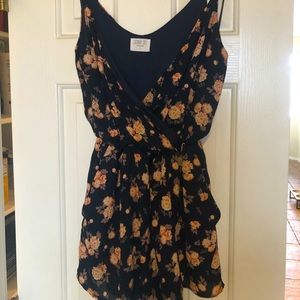 Navy blue pink floral romper